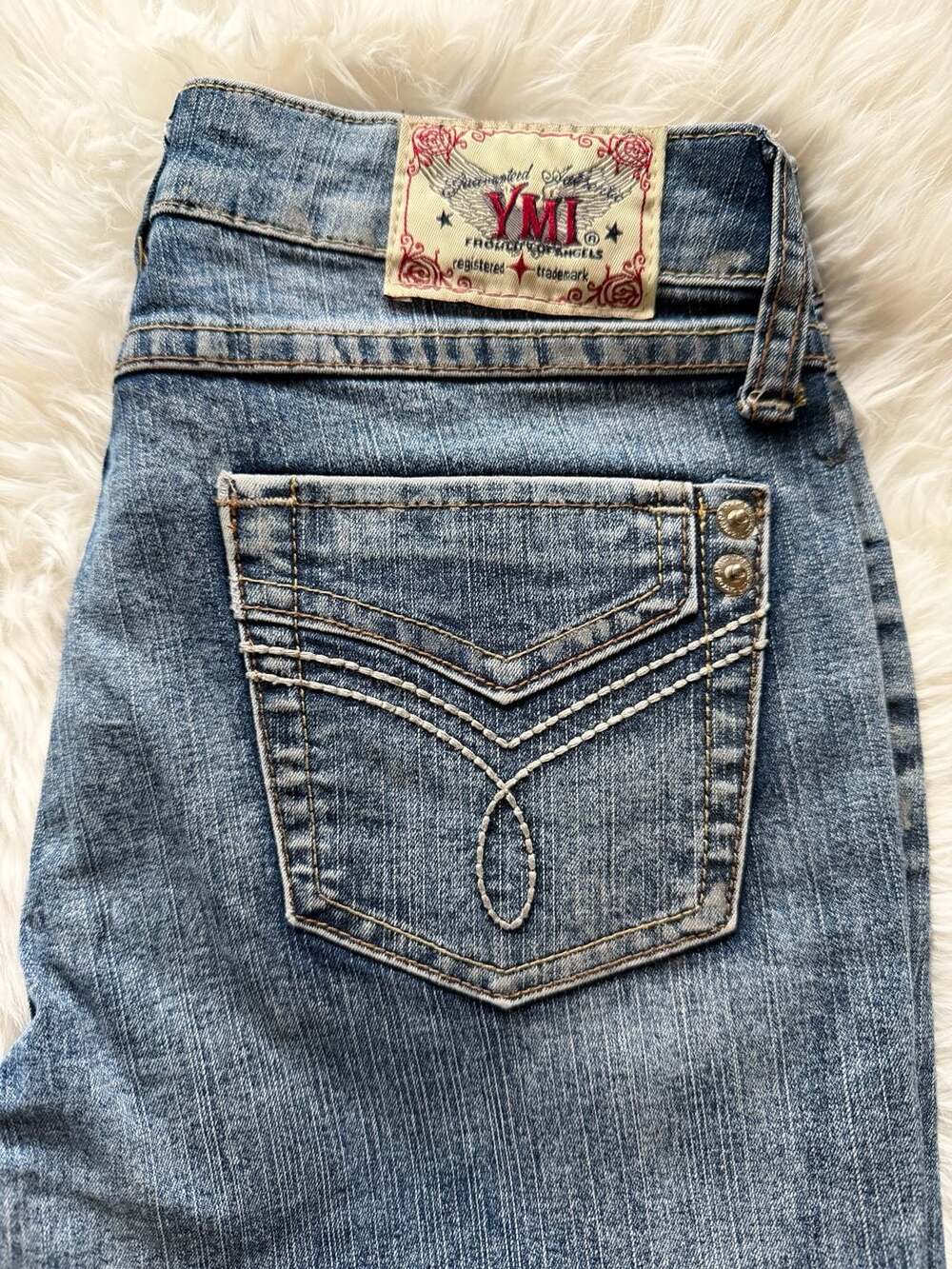 Youth YMI Jeans Size 10 Blue Denim Bootcut Y2K Embroidered Pockets